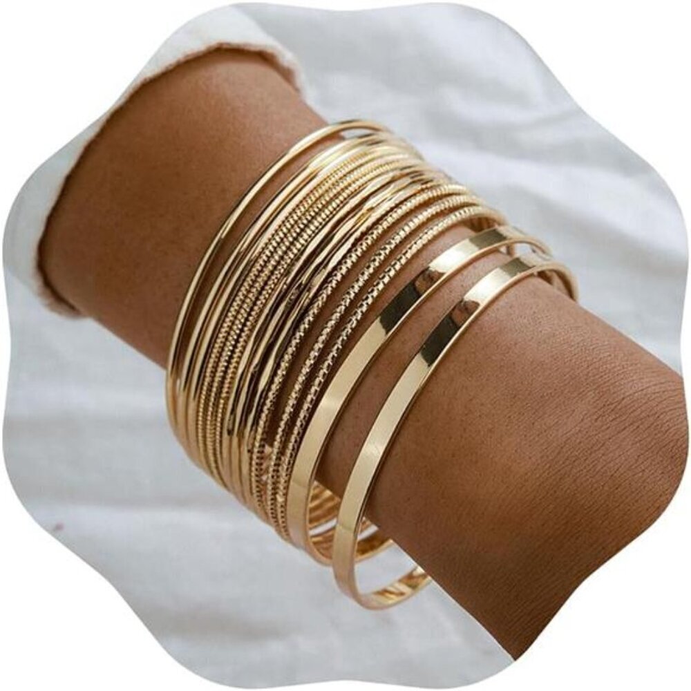 14Pcs Golden Boho Indian Multi Bangle Bracelet Set Punk Chunky Stackable